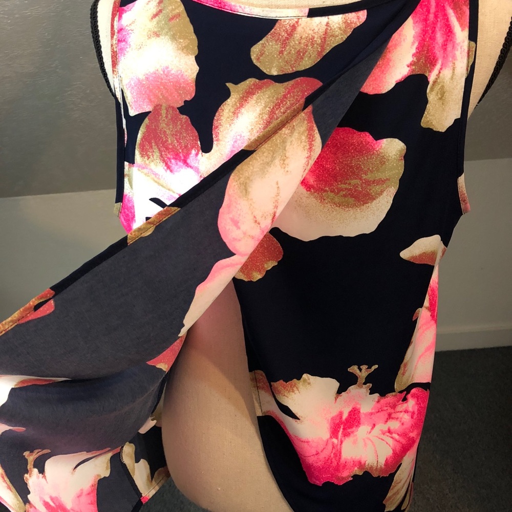 Navy and pink floral open back tank